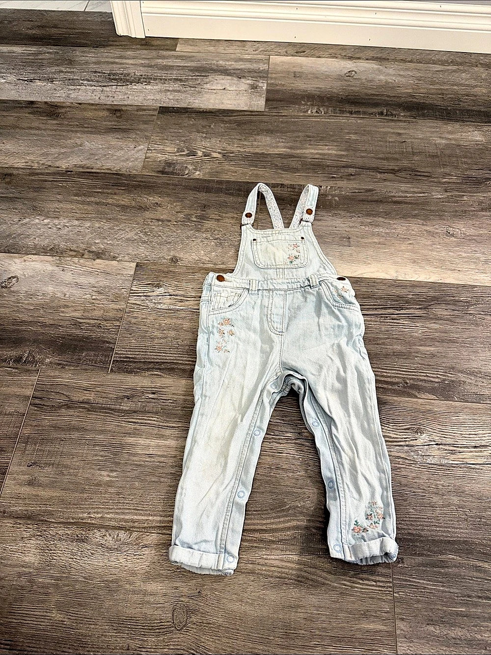 Next Floral Embroidered Denim Overalls Blue & Multicolor Girls 11⁄2-2 Years